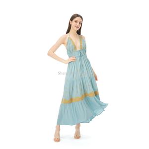 Vestido Maxi Casual Personalizado para Mujer, Sin Mangas, con Tirantes Finos, Estilo Boho, Bordado Floral, Escote en V Profundo, Espalda Descubierta - Product Image 2