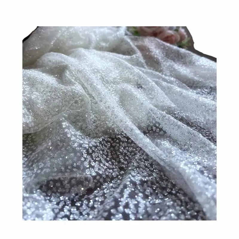 Tejidos de TUL decorados con tejidos en polvo brillantes ผ้าแวววาวแบบผงสําหรับตกแต่งผ้าทูลล์