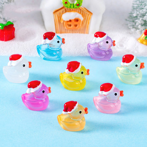 Miniature Toy Cartoon Figurine Cute Glow Christmas Hat <b>Mini</b> Duckling <b>Mini</b> Resin Garden Desktop Ornaments for Cute Home Decor - Product Image 1