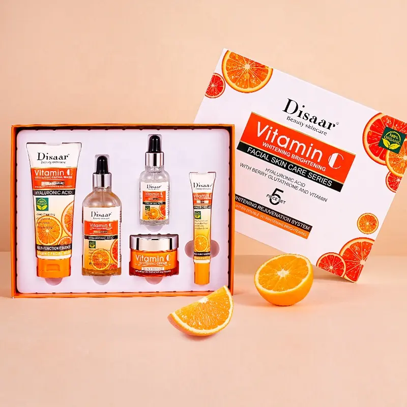 Oem Hot Sale Face Care 100% Organic Vc 5pcs Whitening Brightening Skincare Set Facial Vitamin C Rejuvenating Skin Care Set (new) 