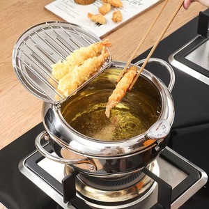 Electric Deep Fryer Stainless Steel Tempura Pot With Strainer Lid For Home Frying And Oil Drainage - Product Image 2