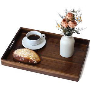 Plateau de service <span class=keywords><strong>en</strong></span> <span class=keywords><strong>bois</strong></span> d'acacia écologique avec poignées, design rectangulaire décoratif pour les fêtes, à utiliser dans le salon, la cuisine, le <span class=keywords><strong>comptoir</strong></span> - Product Image 1