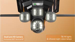 Lampu Jalan LED tenaga surya, kamera keamanan lensa ganda 450W 4G, lampu LED tenaga surya 3MP dengan penglihatan malam dan penyimpanan kartu memori - Product Image 4