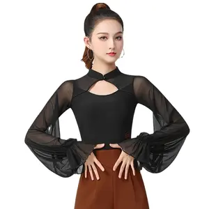 Doubl Latin Dance Clothes 2023 New Senior Version Of The Dance Top Beautiful Foreign Style Lantern Sleeve Black Jumpsuit