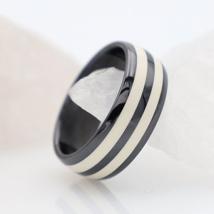 Men's <b>Titanium</b> Steel <b>Ring</b> Geometric Pattern Black White Stripes Fashion Jewelry Gift - Product Image 4