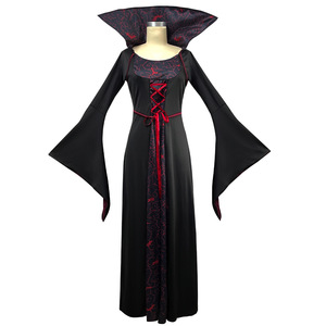 Costume de vampire pour femmes adultes, robe gothique noire et rouge, tenue de cosplay pour fête d'Halloween, tenue de jeu de rôle à manches longues et longueur complète - Product Image 5