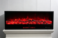 Cheminée électrique encastrée ultra-mince 750W/1500W avec insert LED RGB 13 couleurs et chauffage intégré, effet de bûches réalistes et verre de cheminée