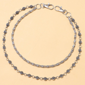 yueli Double <b>Cross</b> Chain Waist Chain Tibetan <b>Silver</b> Denim Pants Accessory Casual Street Style Hip Hop Punk Fashion Body Chain - Product Image 3