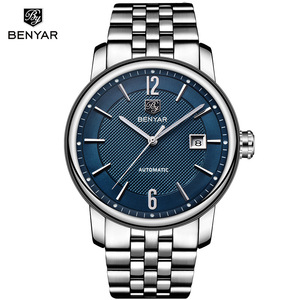 Montre mécanique automatique pour homme Benyar, cadran noir, bracelet en acier inoxydable doré, étanche, affichage de la date, 30 m, montre-bracelet élégante - Product Image 5