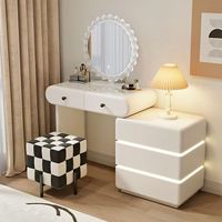 Table de toilette moderne pour chambre d'hôtel en bois de pin massif et panneaux MDF, avec commode réglable et miroir éclairé