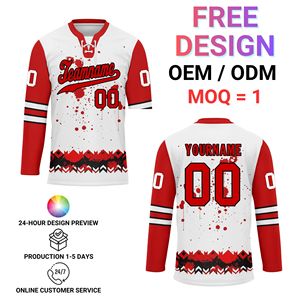 Uniformes de hockey sur glace en gros avec impression à la demande, services OEM/ODM et personnalisation du logo et du nom de l'équipe HCKJ01-2606146-8 - Product Image 1