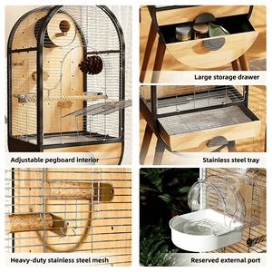Gabbia per Uccelli Grande in Ferro e Legno per Interni, Voliera Moderna di Lusso per Pappagalli, Facile da Montare per Negozi di Animali - Product Image 4
