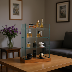 Modern Countertop Showcase 40x27x60cm Tempered Glass Sliding <b>Doors</b> <b>Light</b> Grey Display Cabinet Living Room Storage - Product Image 3