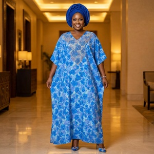 <span class=keywords><strong>Boubou</strong></span> <span class=keywords><strong>Femme</strong></span> Africain Kanga en Polyester Léger et Respirant, Écologique, Coupe Ample, Idéal Printemps, Été, Automne - Product Image 3