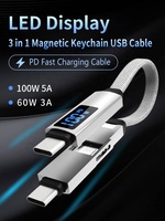 Cable USB Multifuncional 3 en 1 con Carga Rápida PD100W 5A, Tipo-C a Tipo-C y Lightning, Trenzado de Nailon y Aleación de Aluminio, Cargador OTG para iPhone y Samsung