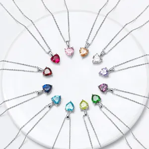 RINNTIN SAPN02 เครื่องประดับโรแมนติก Birthstone สร้อยคอคริสตัล 925 สร้อยคอเงินสําหรับจี้ผู้หญิง Charm Collier Collana หิน