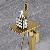 Grifo de Bañera de Lujo Moderno de Latón Dorado con Válvula Cerámica de Cascada, Monomando, de Pie, para Montaje en Suelo