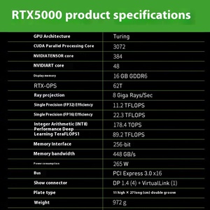 Nouvelle arrivée RTX 5000-16GB carte graphique pour <span class=keywords><strong>Nvidia</strong></span> 384 bits GPU pour la conception de jeux GDDR6 mémoire vidéo ventilateur refroidisseur DP sortie pour bureau - Product Image 5