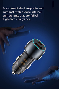 Venta al por mayor 48W cargador de coche de carga rápida adecuado para iPhone metal transparente encendedor de cigarrillos, uno a dos carga de coche - Product Image 4