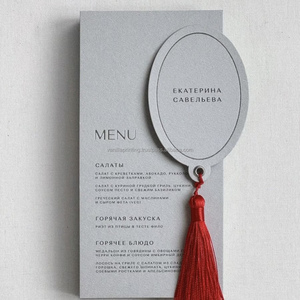 Juego personalizado de tarjetas de boda de diseño vintage, troquelado en forma con borla, menú RSVP, impresión personalizada de papel y cartón - Product Image 2