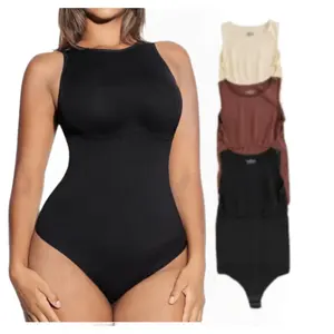 Seamless Body Shaper Women's Sleeveless Tummy Control Bodysuit Shapewear Scoop Neck Racerback Tank Top Tong Snap Shapewear