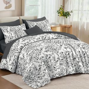 Bộ Đồ Giường <span class=keywords><strong>Comforter</strong></span> <span class=keywords><strong>Set</strong></span> Nữ Hoàng 8-Mảnh Màu Đen Màu Xám Hoa Thực Vật Thực Vật In Mềm Fluffy Sợi Nhỏ Tất Cả Các Mùa Bộ - Product Image 2