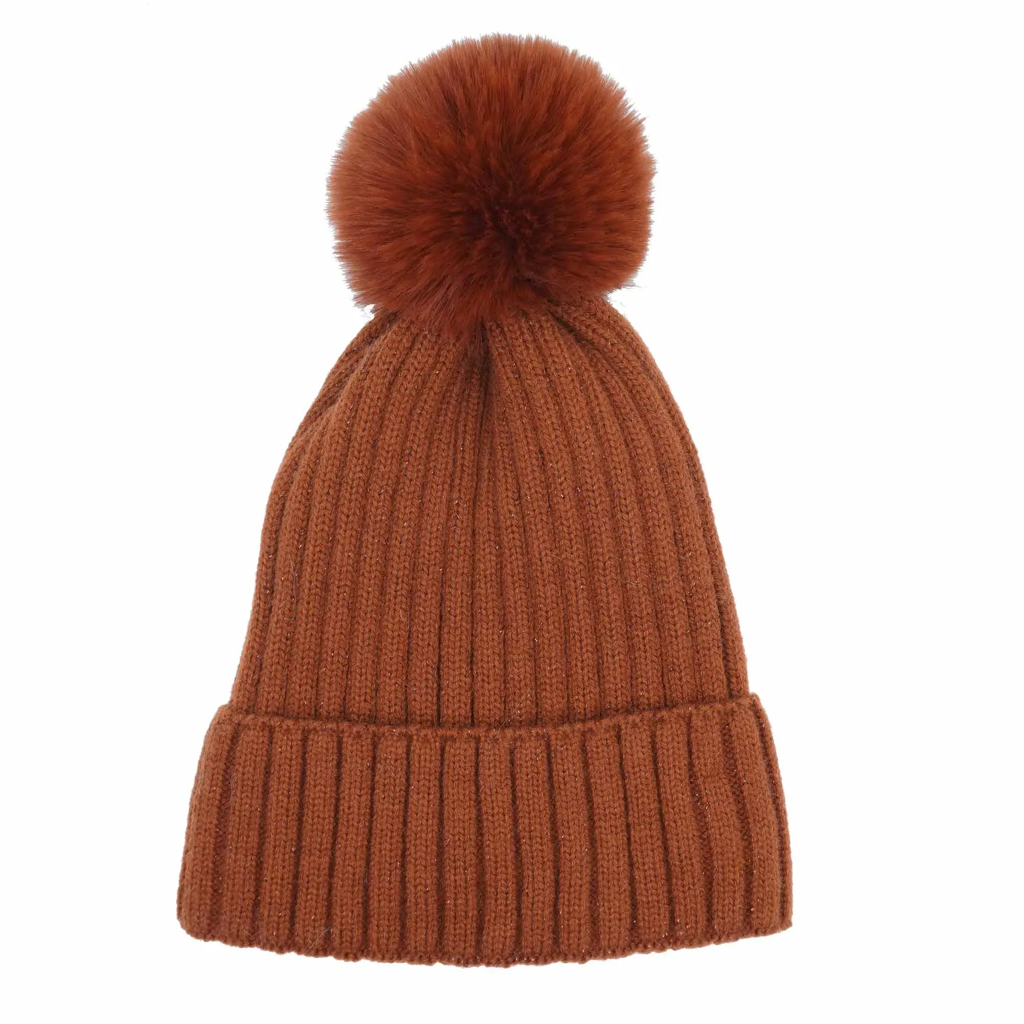 Senhoras Beanie Chapéus Cor sólida Soft Inverno Hat Quente Pom Pom Beanie Knitting Cap Hat Adultos Imagem de malha feminina 24 horas on-line