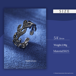 세련된 새로운 도착 파티 쥬얼리 블랙 925 스털링 실버 5A 지르콘 다이아몬드 아이스 아웃 불꽃 반지 남자 여자 - Product Image 6