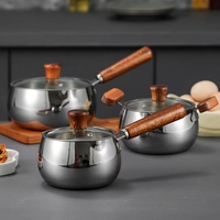 Casserole personnalisée en acier inoxydable 304 à 3 plis, petite casserole à lait/beurre personnalisée avec poignée en bois et couvercle en verre pour la vente en gros et les cadeaux promotionnels