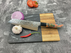 <span class=keywords><strong>Couteau</strong></span> de chef de cuisine en acier <span class=keywords><strong>Damas</strong></span> VG10 de 8 pouces avec manche en résine à couche dorée - Product Image 4