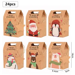 タグ付き24個メリークリスマスキャンディーギフトボックスクラフト紙クッキーギフトパッキングバッグクリスマスパーティー家の装飾新年2024