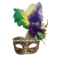 Chapeaux de fête drôles Masque facial Mardi Gras et perles Paillettes Masque Mardi Gras avec fleur sur le dessus