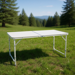 โต๊ะพับสีขาวแบบพกพา 120 X 60 X 70 ซม. โครงอะลูมิเนียม เฟอร์นิเจอร์สำหรับตั้งแคมป์กลางแจ้ง ดีไซน์เรียบง่าย รูปทรงสี่เหลี่ยมผืนผ้า - Product Image 2
