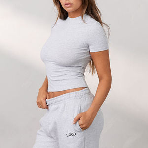 เสื้อครอปท็อปถักนิตติ้งสำหรับฤดูร้อน ระบายอากาศได้ดี เหมาะสำหรับออกกำลังกาย ฟิตเนส โยคะ แขนสั้น ทรงเข้ารูป - Product Image 2
