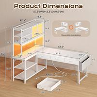 Bureau d'angle en L blanc avec 3 tiroirs en tissu, étagères de rangement latérales et 6 niveaux pour ordinateur et jeux