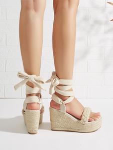 Xinzirain personnalisé 2024 <span class=keywords><strong>espadrilles</strong></span> <span class=keywords><strong>compensées</strong></span> à semelles épaisses pour femmes vêtements d'extérieur d'été à la mode Resort Style chaussures romaines à lacets - Product Image 2