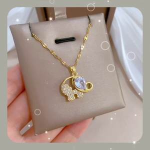 قلادة فيل من الزركون الماسي أنيقة جديدة وبسيطة من الذهب عيار 18 قيراط من الفولاذ المقاوم للصدأ قلادة فيل بلينغ - Product Image 3