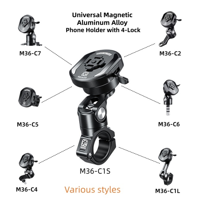 Kewig Anti-Vibration Motorcycle Phone Holder Waterproof CNC Scooter Bicycle Phone Mount Bike Phone Holder with Magnetic 4-Lock