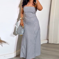 Nouvelle Robe Longue Maxi Évasée et Ajustée pour Femme, Rayée, Sans Bretelles, Sans Manches, Idéale pour les Vacances d'Été, Décontractée et Tendance, Vente en Gros