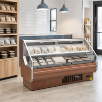 Vitrine réfrigérée pour produits frais de supermarché, refroidissement par air, avec étagère réglable et rideau de nuit