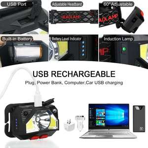 Lampe frontale <span class=keywords><strong>LED</strong></span> au lithium-ion super lumineuse, étanche IP55, détecteur de mouvement, rechargeable par USB-C, <span class=keywords><strong>bandeau</strong></span> réglable, portée de 50 à 99 m, camping - Product Image 3
