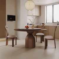 Moderner Vintage-Stil Massivholz Runder Ausziehbarer Esstisch Set Walnussfarbe mit Steinplatte für Wohnzimmer Heim-Möbel
