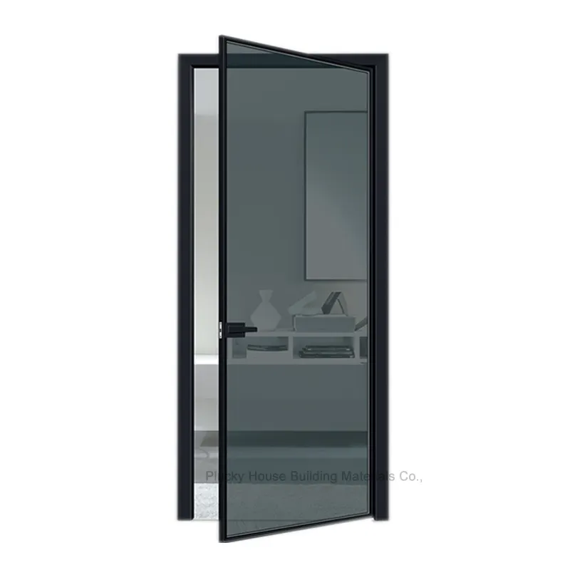 आधुनिक काले संकीर्ण एल्यूमीनियम फ्रेम शौचालय गिलास स्विंग दरवाजा स्लिम फ्रेम बाथरूम का दरवाजा