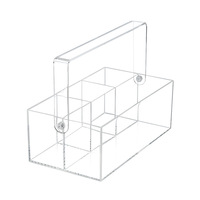 Porte-ustensiles en plastique transparent sur mesure - Acrylique - Avec poignée en bambou - Pour couverts, assiettes, serviettes et condiments