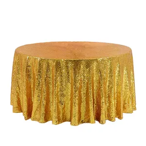Wholesale table cloth birthday party yellow-Wholesale Custom Cheap Sparkly 132 Tablecloth Cover Overlay 108 Inch Round Sequin Gold Table Cloth For Wedding Birthday Party