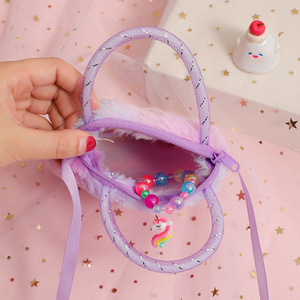 <span class=keywords><strong>Borsa</strong></span> a Tracolla Singola in Peluche a Forma di <span class=keywords><strong>Unicorno</strong></span>, Piccola <span class=keywords><strong>Borsa</strong></span> a Tracolla per Bambini, Portafoglio Quadrato da Asilo per Bambine - Product Image 4