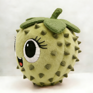 Peluche personalizado en forma de durian, verde claro pálido y puntiagudo, con pequeños espinillos bordados en toda la superficie. - Product Image 4