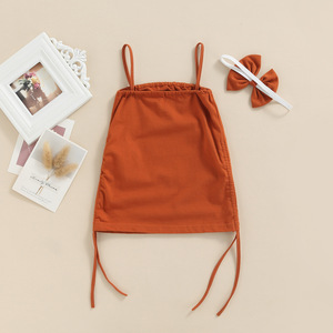 Nouvelle Robe d'été 2022 pour Filles, Couleur Unie, Coton, Col Rond, Jupe à Cordon, Robe Enfant, Vente en Gros ODM Boutique - Product Image 5