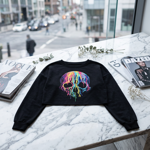 OEM/ODM Custom Logo Punk Rock <b>Skull</b> Skeleton Graphic Pullover <b>Tops</b> Fall Winter Warm Heavyweight Cropped Crewneck <b>Tops</b> for Women - Product Image 3