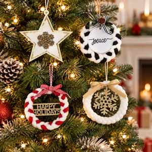 Adorno para Árbol de Navidad, Corona, Estrella, Copo de Nieve, Colgante Rústico para Decoración Navideña del Hogar y Fiestas - Product Image 1